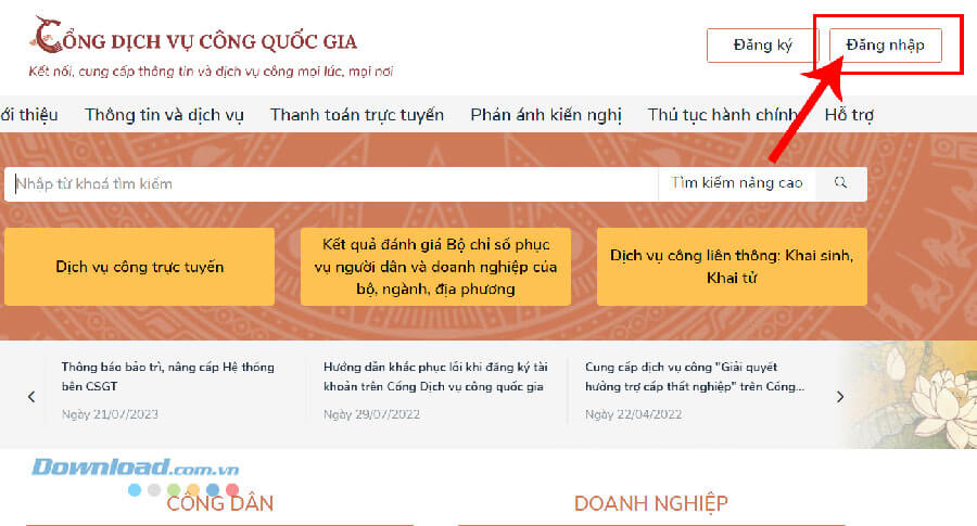 Nhấn vào nút Đăng Nhập.