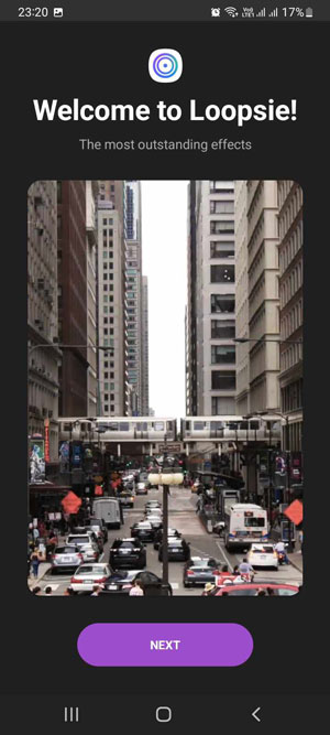 Ấn Next để qua phần giới thiệu các tính năng của Loopsie