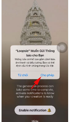 Cho phép nhận thông báo của Loopsie