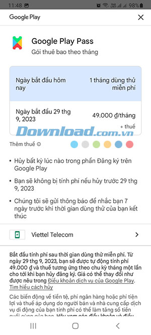 Google Play Pass cho dùng thử 1 tháng, những tháng sau tính phí 49.000đ