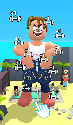 Chạm liên tục vào màn hình để rèn luyện cơ bắp ảo trong game Roblock Gym Clicker Tap Hero 