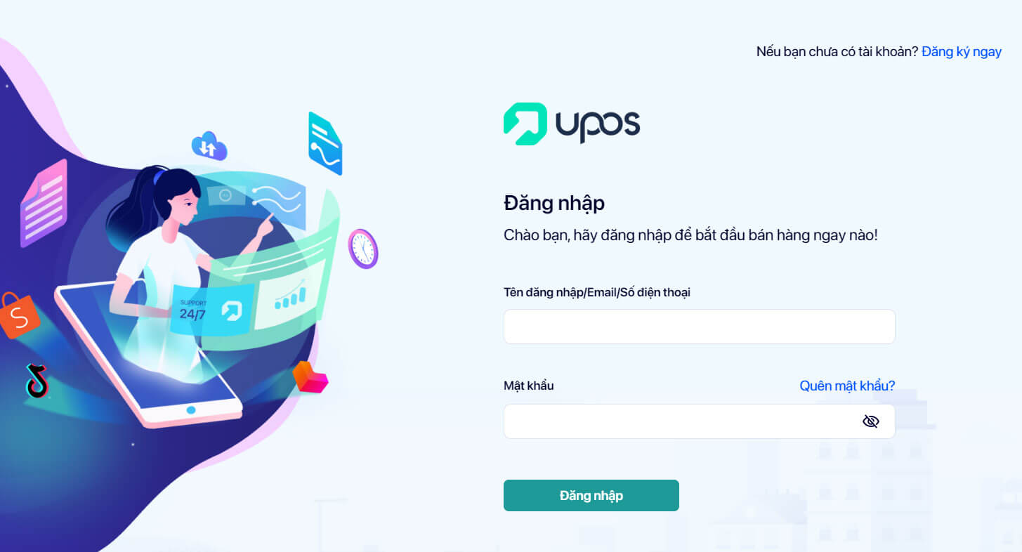 Giao diện đăng nhập tài khoản phần mềm UPOS