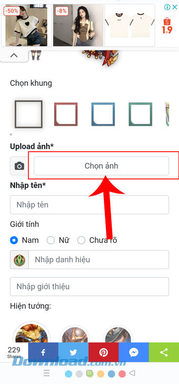 Ở mục Upload ảnh, ấn vào nút Chọn ảnh.
