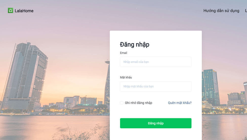 Giao diện đăng nhập tài khoản LalaHome