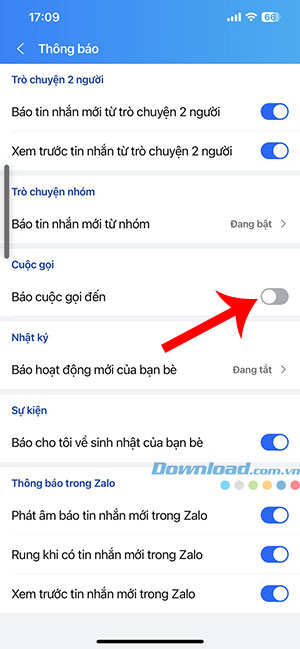 tat thong bao cuoc goi Zalo 4*432731
