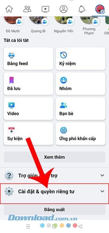 Chạm vào mục Cài đặt & Quyền riêng tư