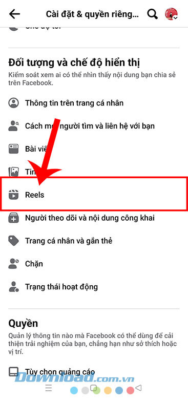 Ấn vào mục Reels