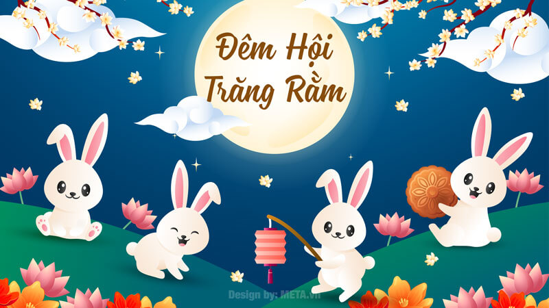 Hình phông nền Đêm Hội Trăng Rằm với thỏ ngọc cực đẹp