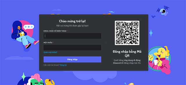 Giao diện đăng nhập của Discord Web