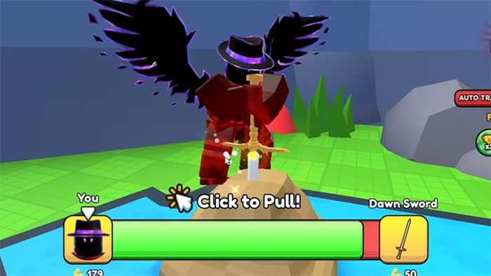 Dùng mọi sức lực để rút thanh gươm ra khỏi tảng đá và đưa vào bộ sưu tập kiếm trong Pull A Sword