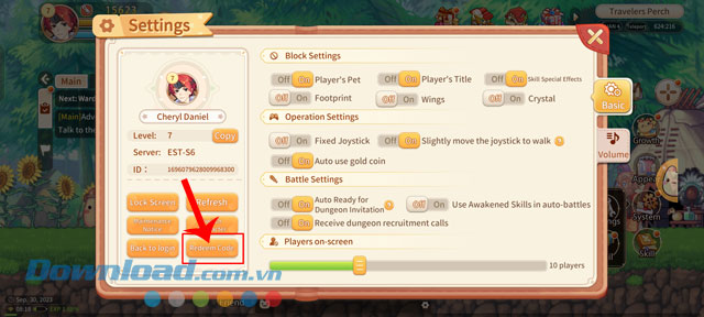 Nhấn vào mục Redeem Code.