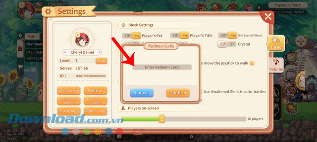 Nhập mã code rồi ấn vào nút Confirm