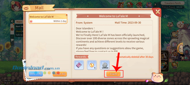 Nhấn vào mục Claim để nhận quà từ mã code