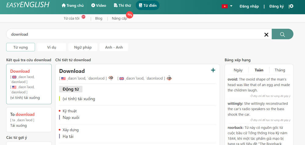 Từ điển Anh Việt - Hỗ trợ tra nghĩa từ vựng và xem ví dụ 