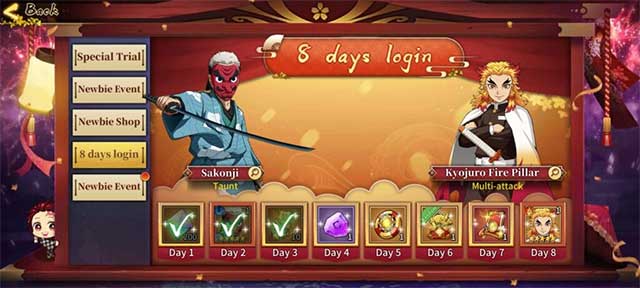 Phần thưởng đăng nhập 8 ngày cho người mới