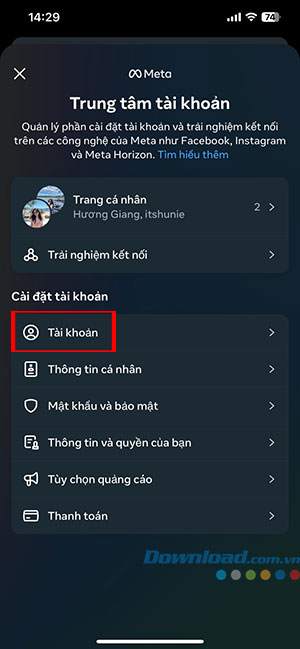 huy lien ket Instagram voi Facebook dien thoai 3*438284