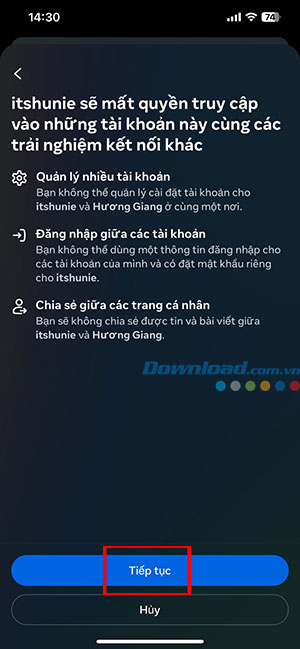 huy lien ket Instagram voi Facebook dien thoai 6*438278