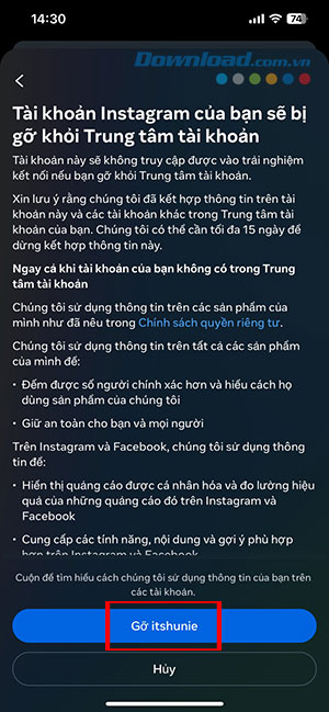 huy lien ket Instagram voi Facebook dien thoai 7*438287