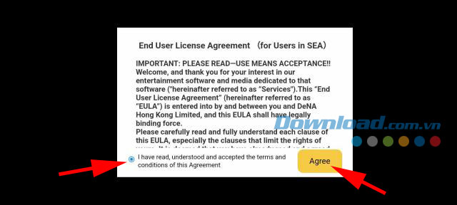 Chọn đồng ý với các điều khoản của trò chơi