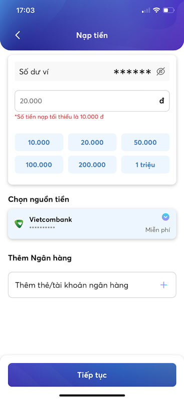 Nạp tiền vào ví