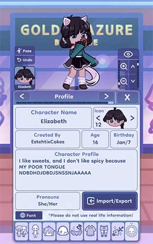 Tùy chỉnh thông tin nhân vật