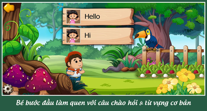 Các bọn nhỏ sẽ bắt đầu với làm quen với câu chào hỏi, từ vựng cơ bản