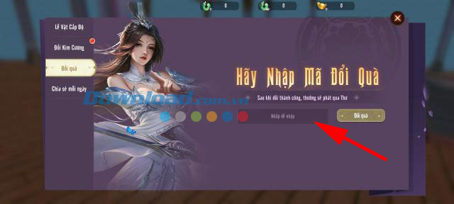 Chọn Đổi Quà và nhập code