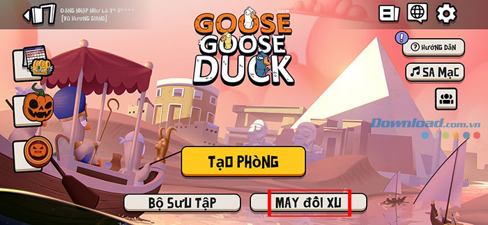 Truy cập Máy đổi xu từ menu chính của Goose Goose Duck