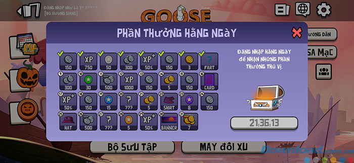 Thu thập phần thường hằng ngày để nhận Token màu trong Goose Goose Duck