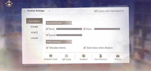 Mở game Lovebrush Chronicles, đi tới tab Cài đặt và chọn mục Redeem Code