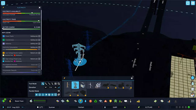 Xây dựng nhà máy điện và bán điện ra bên ngoài để kiếm tiền tự động trong Cities: Skylines 2