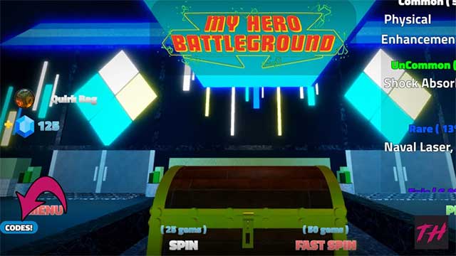 Bấm vào nút Spin trong Menu chính để mở bảng nhập code