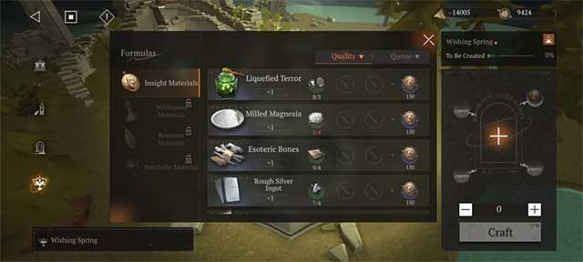 Tạo ra các loại vật liệu cường hóa Arcanist trong Wishing Spring