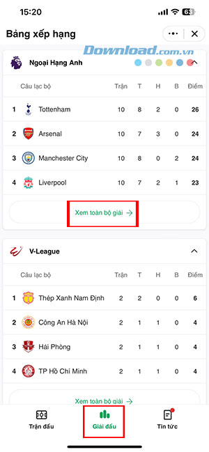xem lich bong da tren Zalo 5*441807