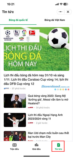 xem lich bong da tren Zalo 7*441810