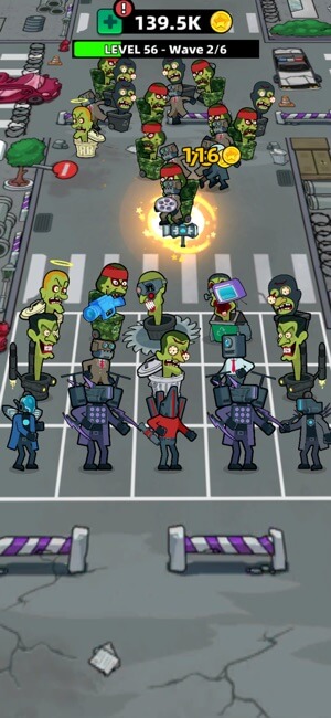 Triệu tập quân đội và hợp nhất để phòng thủ kẻ thù trong game Merge Robot Zombie Fighter