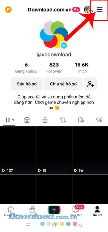 Chạm vào biểu tượng ba dấu gạch ngang