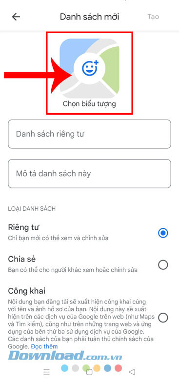 Chạm vào nút Chọn biểu tượng