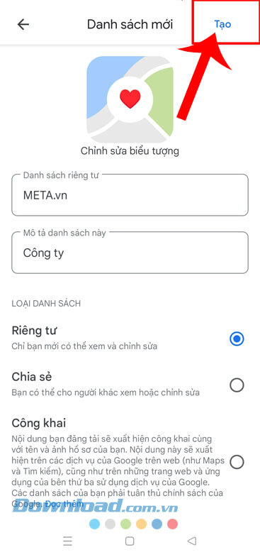 Nhập các thông tin khác, nhấn vào nút Tạo