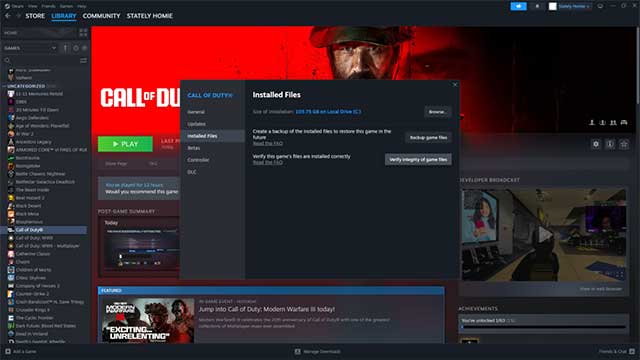 Xác minh tính toàn vẹn của tệp trò chơi trên Steam