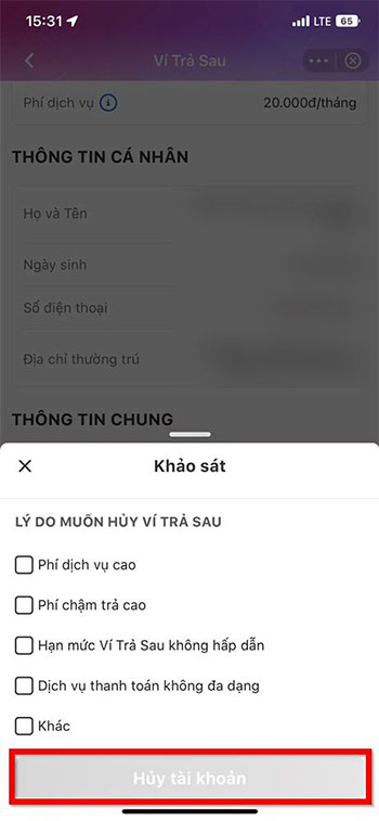 Hủy ví trả sau