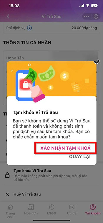 Xác nhận tạm khóa