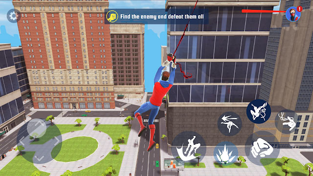 Thể hiện kỹ năng đu dây và di chuyển dễ dàng qua các tòa nhà trong game Spider Fighting: Hero Game