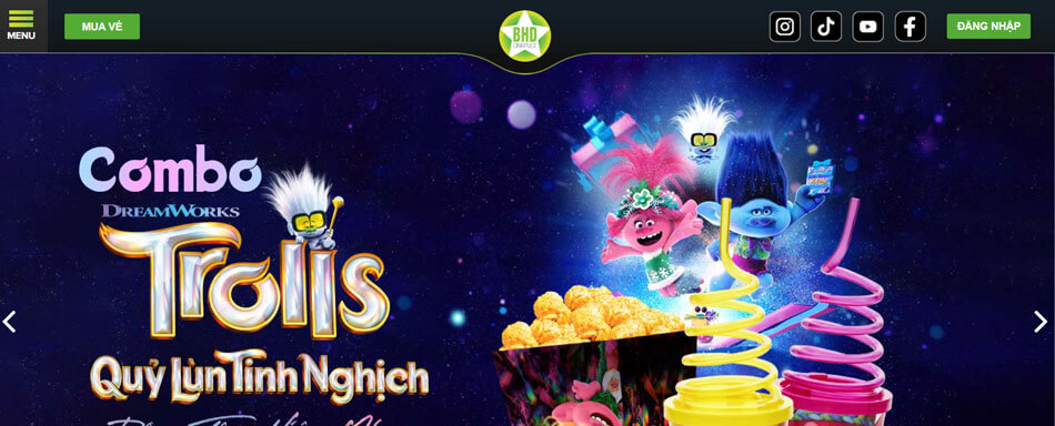 Giao diện trang chủ của BHD Star Cineplex