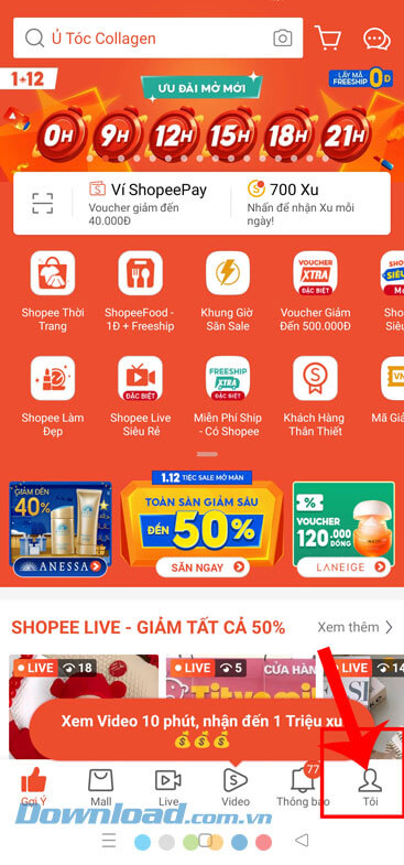 Ấn vào mục Tôi