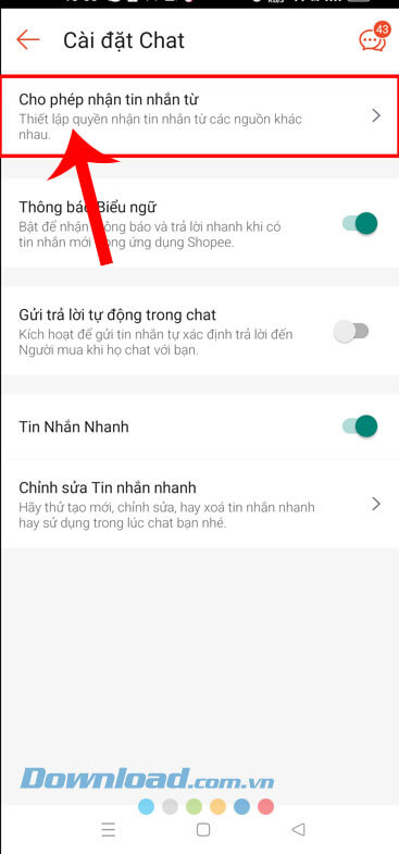 Ấn vào mục Cho phép nhận tin nhắn từ