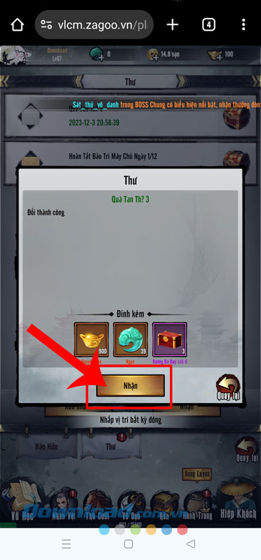 Chạm vào nút Nhận