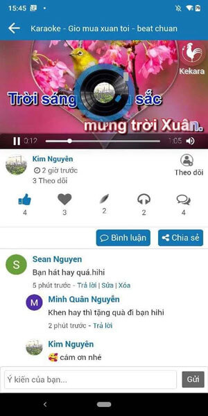 Chia sẻ, bình luận vào video thu âm