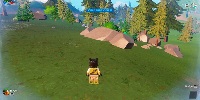 Thông báo You are cold hiển thị khi nhân vật đi vào vùng khí hậu lạnh