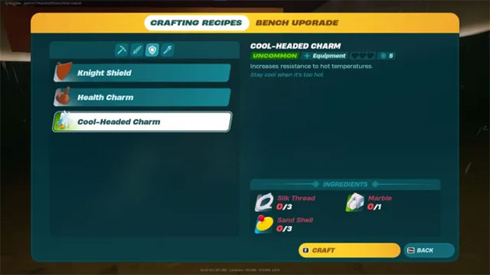Chế tạo Charm tại Crafting Bench